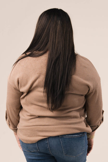 Ribbed Tab Sleeve Henley Top