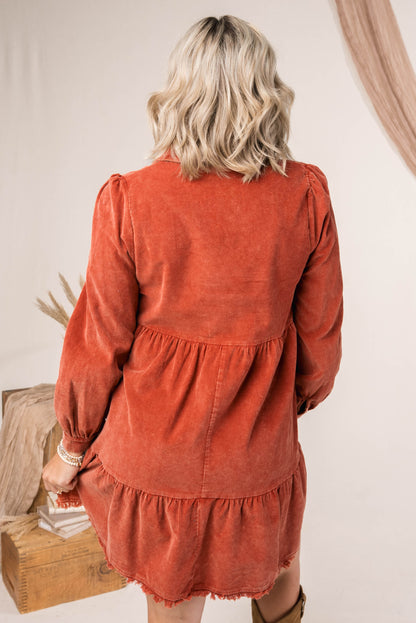 Washed Corduroy Tiered Dress