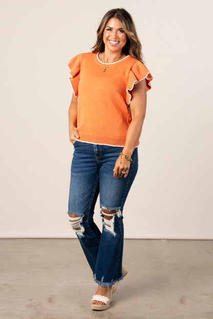 Contrast Trim Ruffled Sweater