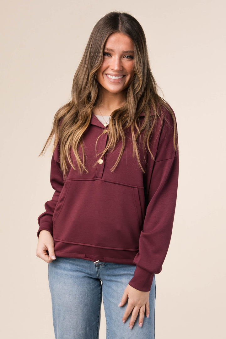 Half Snap Drawstring Waist Pullover