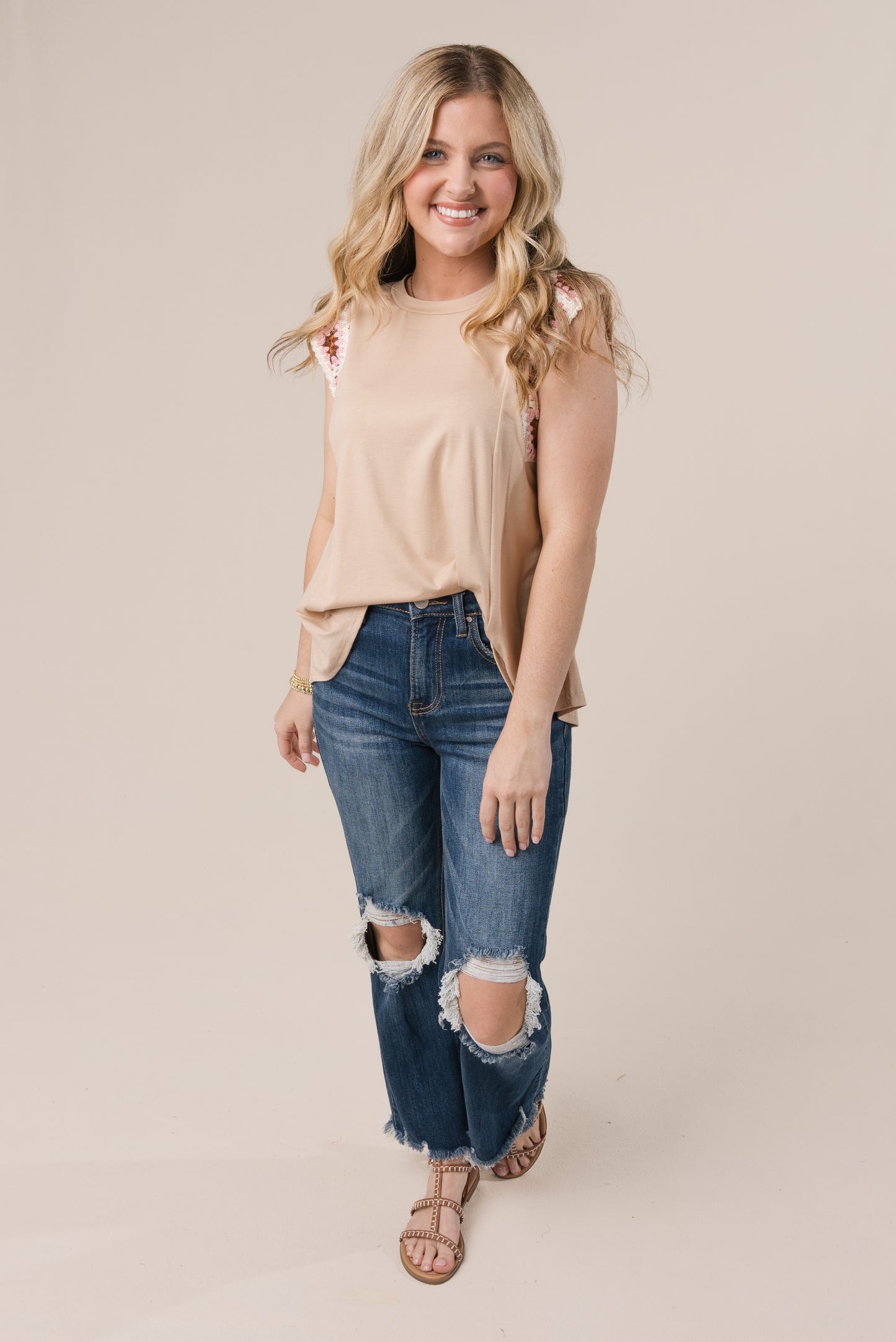 Embroidered Cap Sleeve Top *Final Sale*