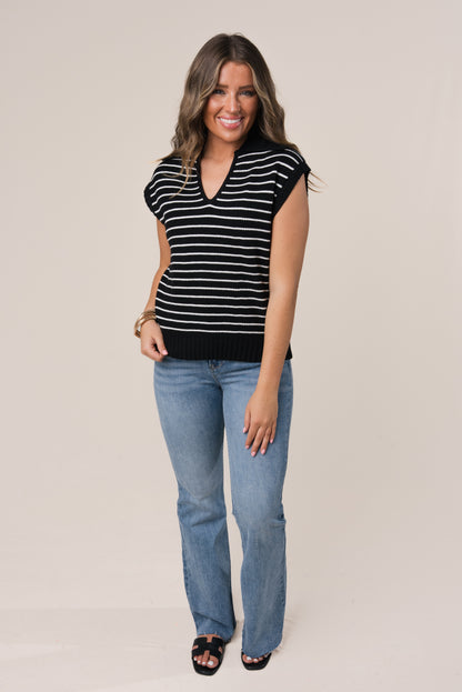 Striped Cap Sleeve Sweater