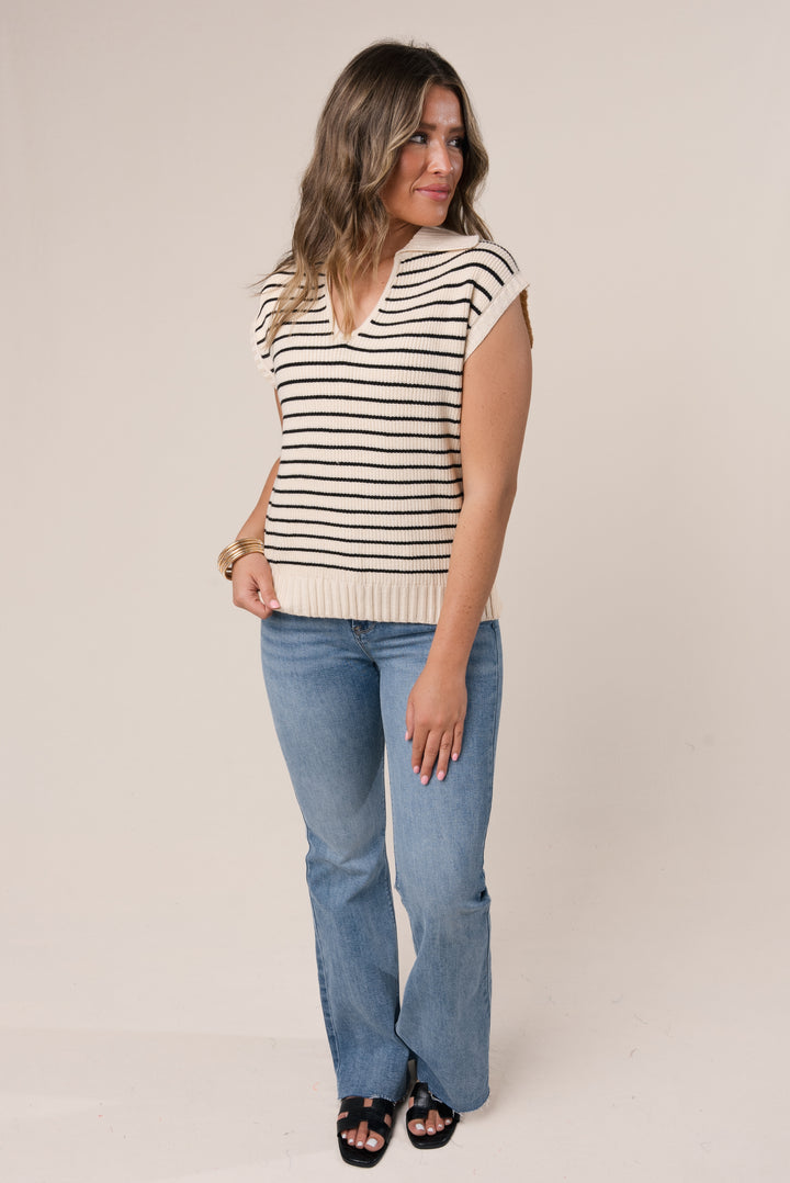 Striped Cap Sleeve Sweater