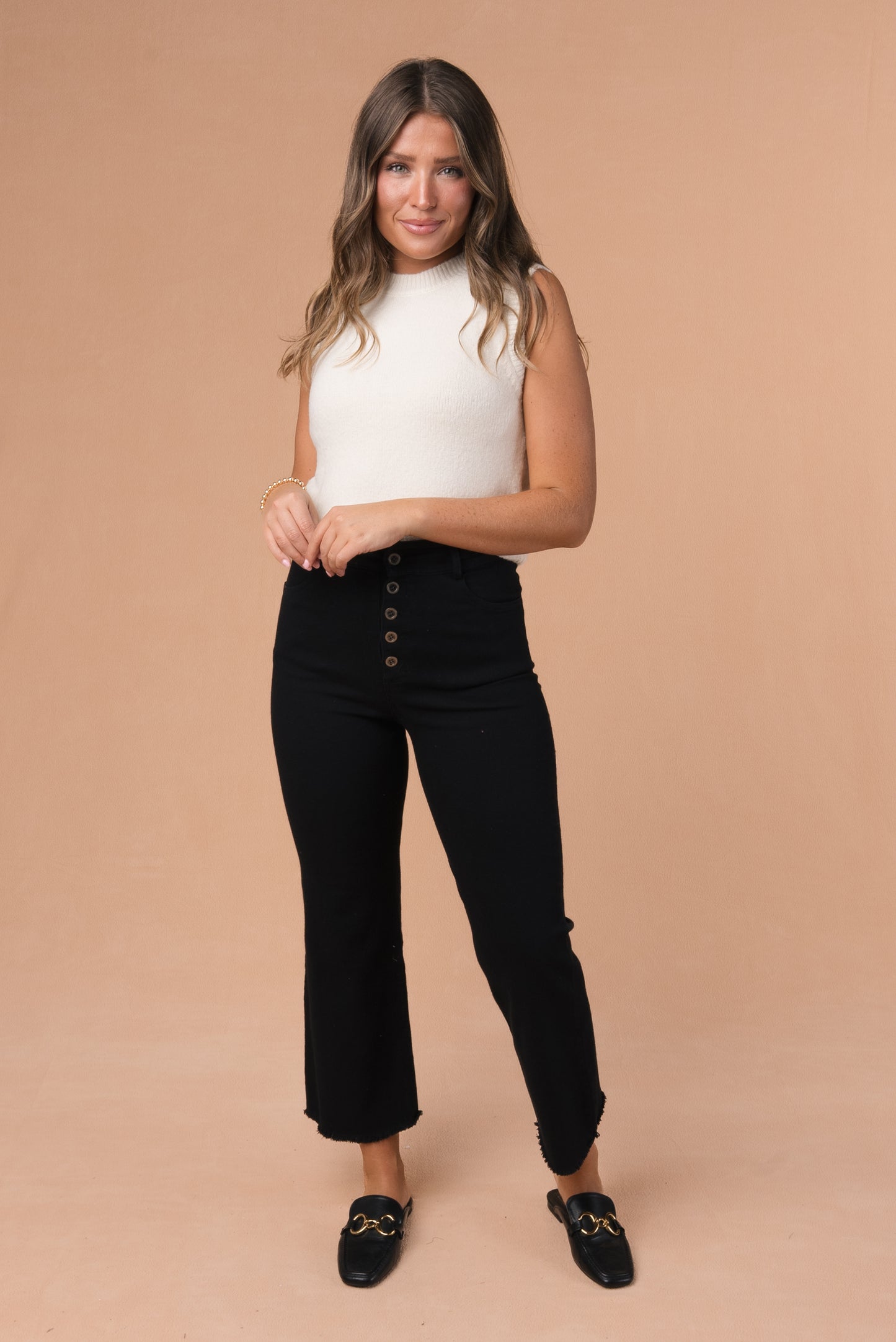Button Fly Wide Leg Pants