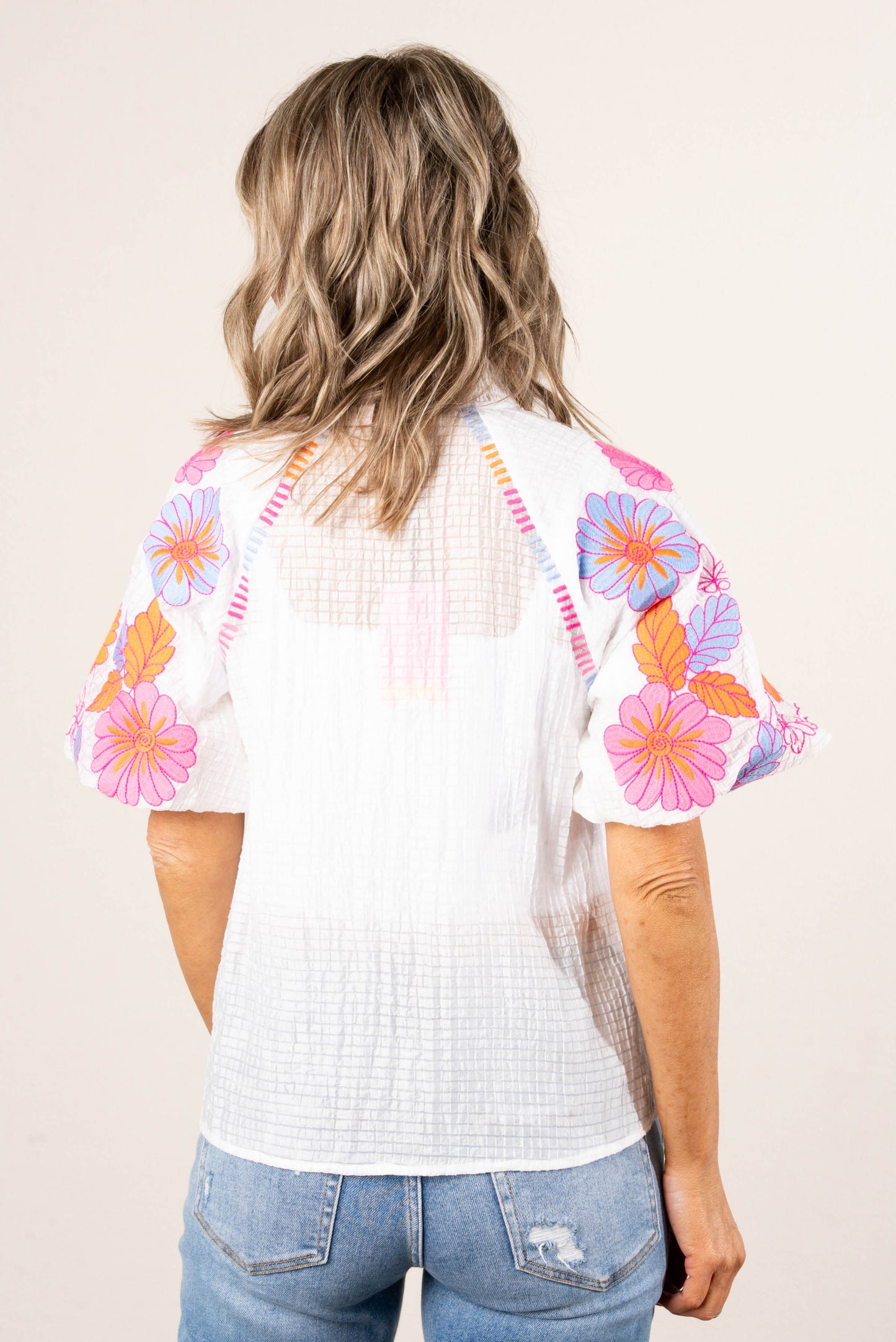 Textured Embroidered Detail Top