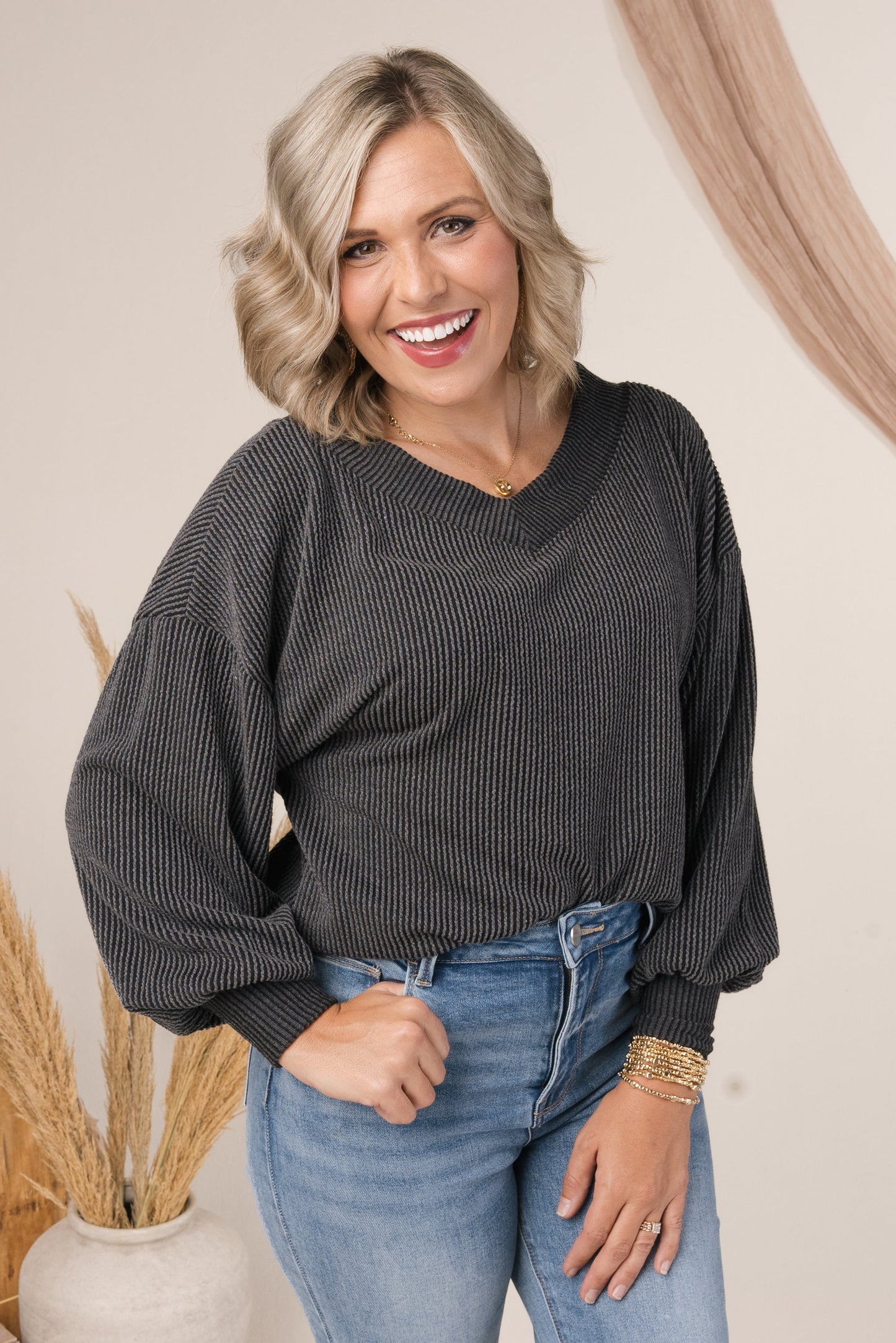 Ribbed Double V-Neck Top *Final Sale*