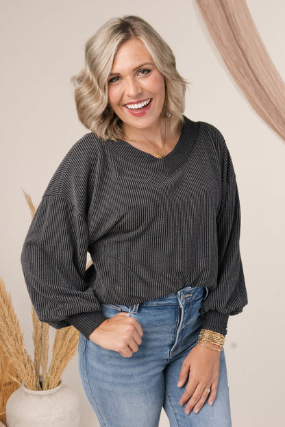 Ribbed Double V-Neck Top *Final Sale*