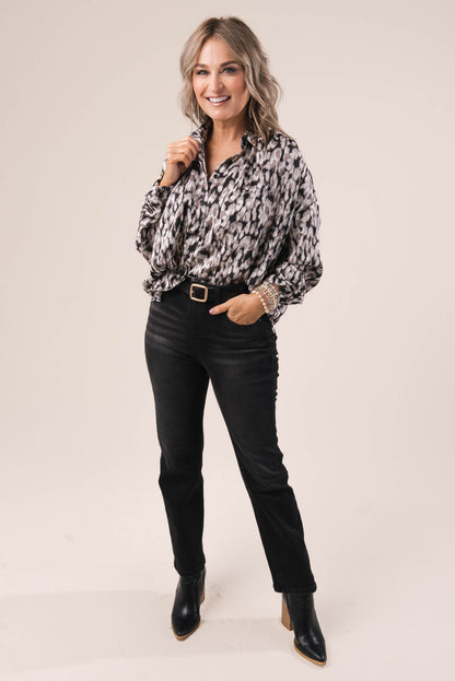 Satin Abstract Leopard Blouse *Final Sale*