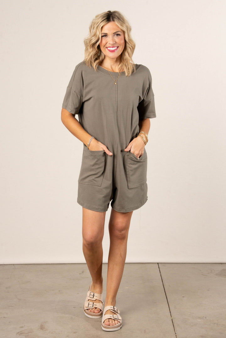 Reversible T-Shirt Romper in Olive