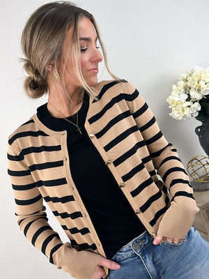 Striped Gold Button Sweater Cardigan