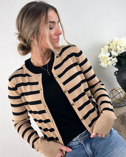 Striped Gold Button Sweater Cardigan