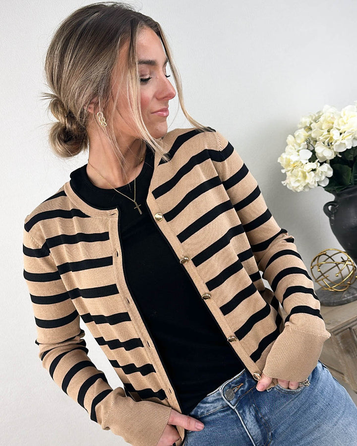Striped Gold Button Sweater Cardigan