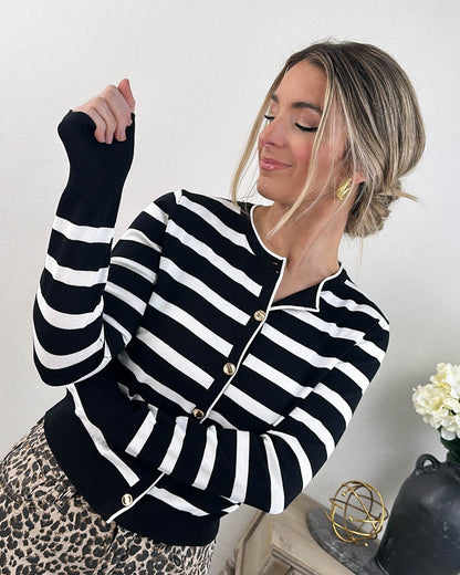 Striped Gold Button Sweater Cardigan