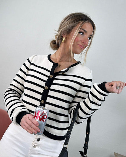 Striped Gold Button Cardigan