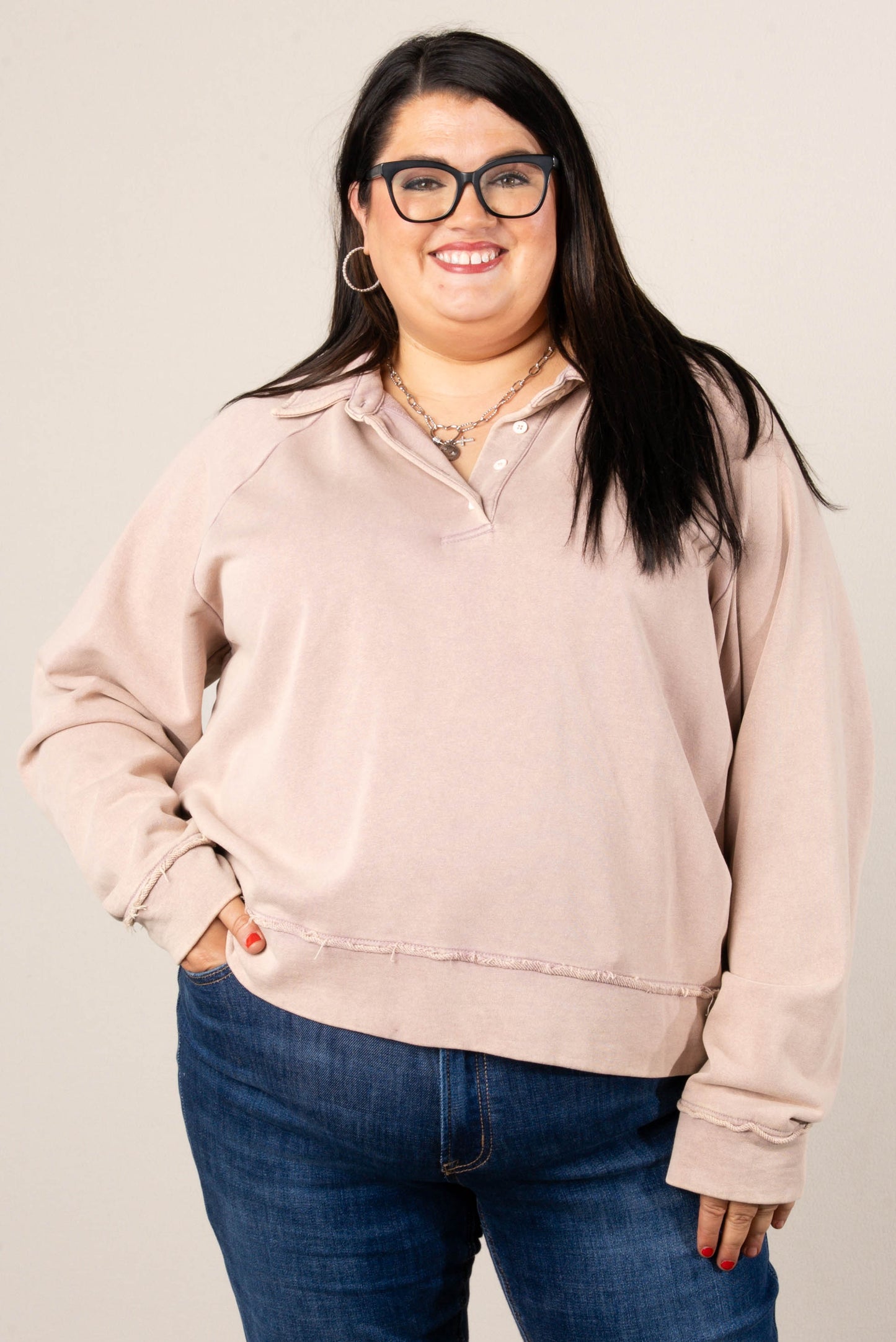 Washed Henley Polo Pullover