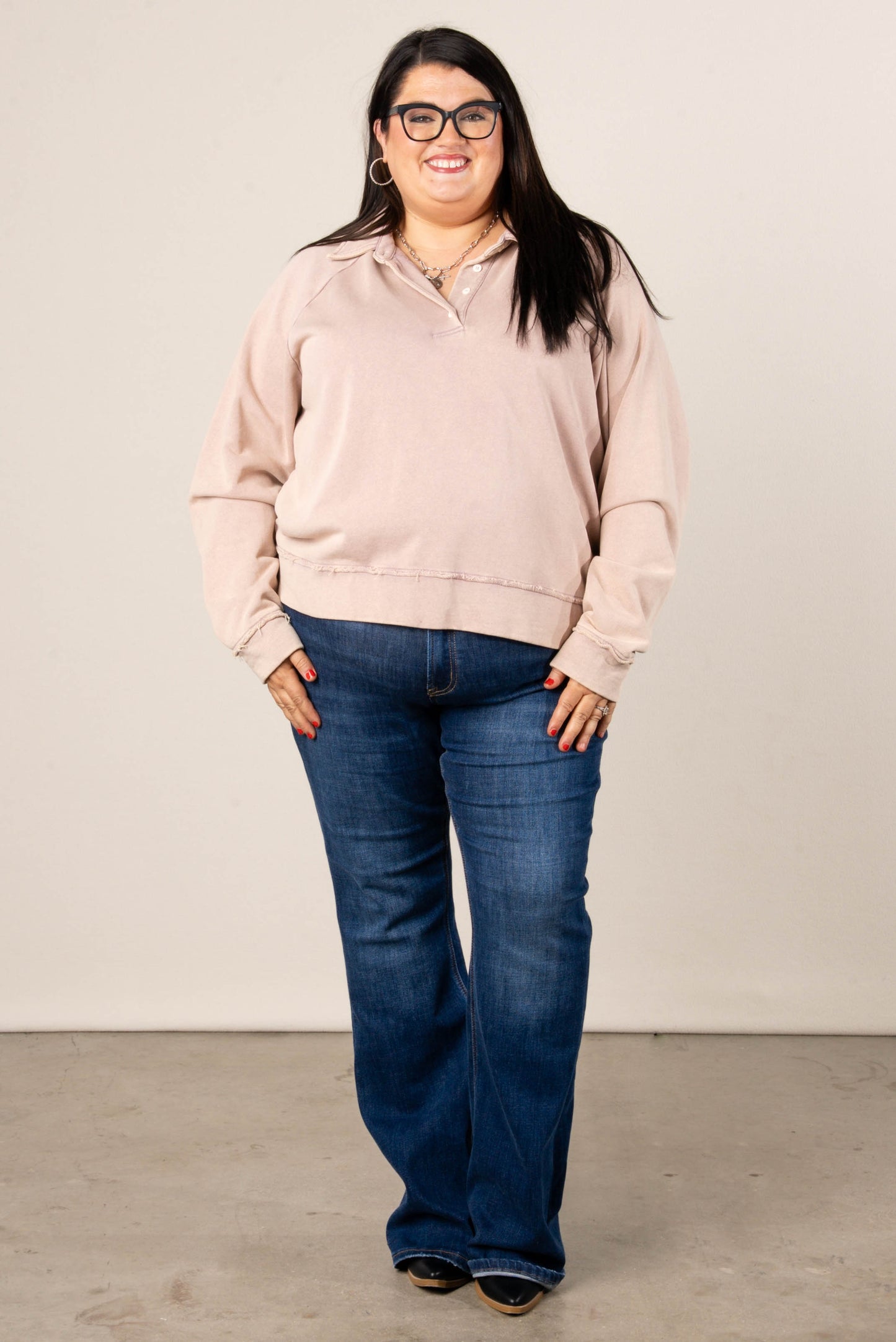 Washed Henley Polo Pullover