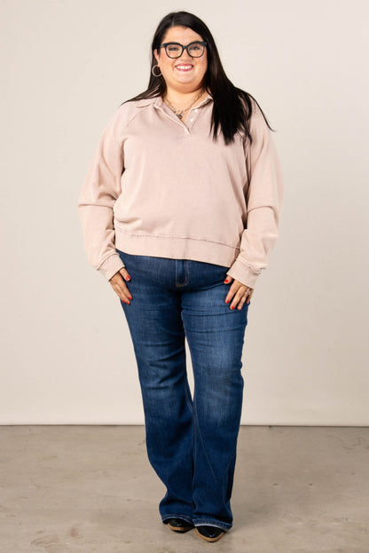 Washed Henley Polo Pullover