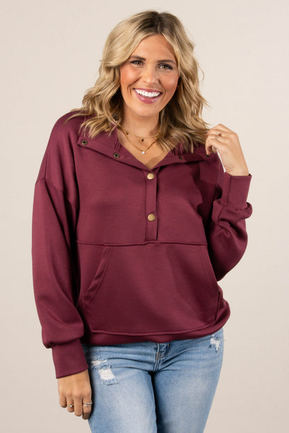 Half Snap Drawstring Waist Pullover