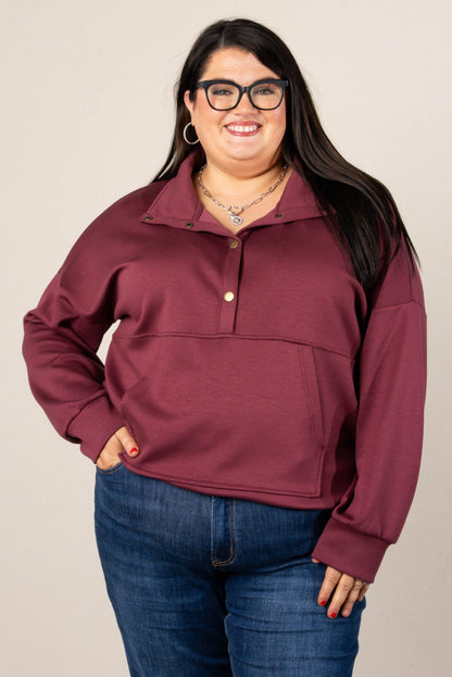 Half Snap Drawstring Waist Pullover
