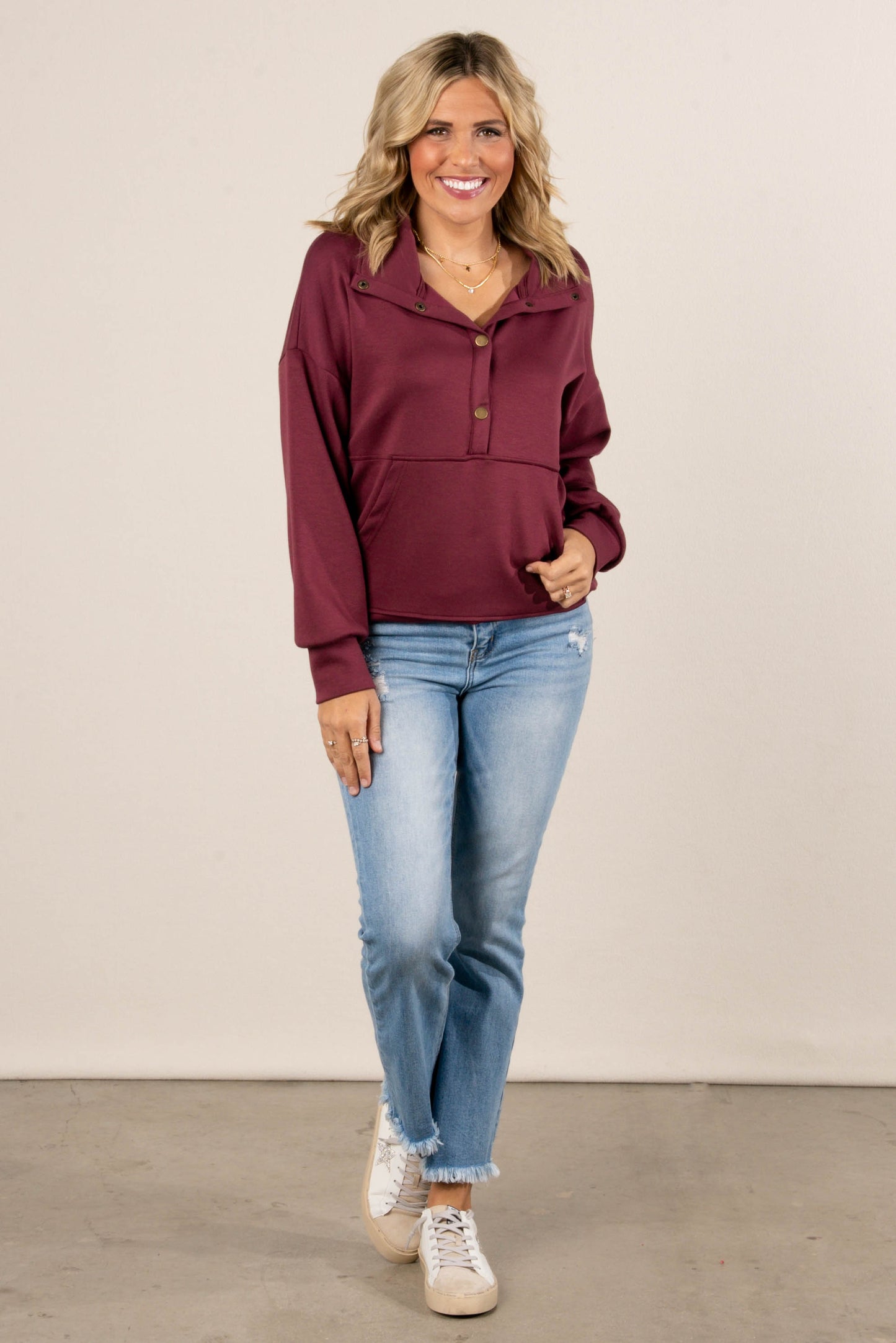 Half Snap Drawstring Waist Pullover