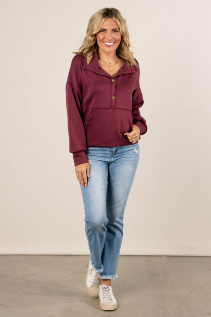 Half Snap Drawstring Waist Pullover
