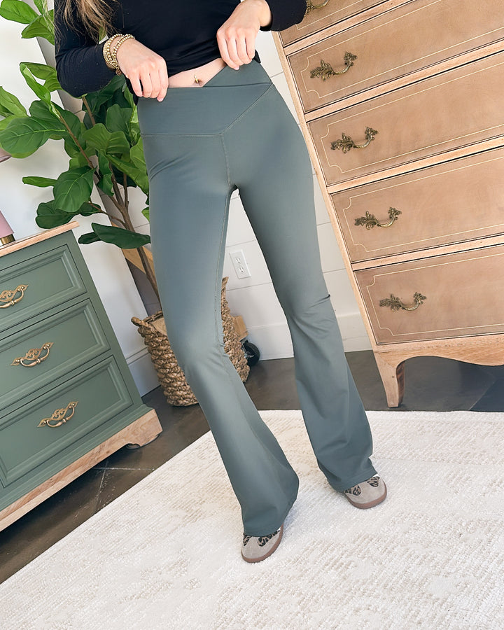 Ready To Jet Crossover Waist Flared Yoga Pants