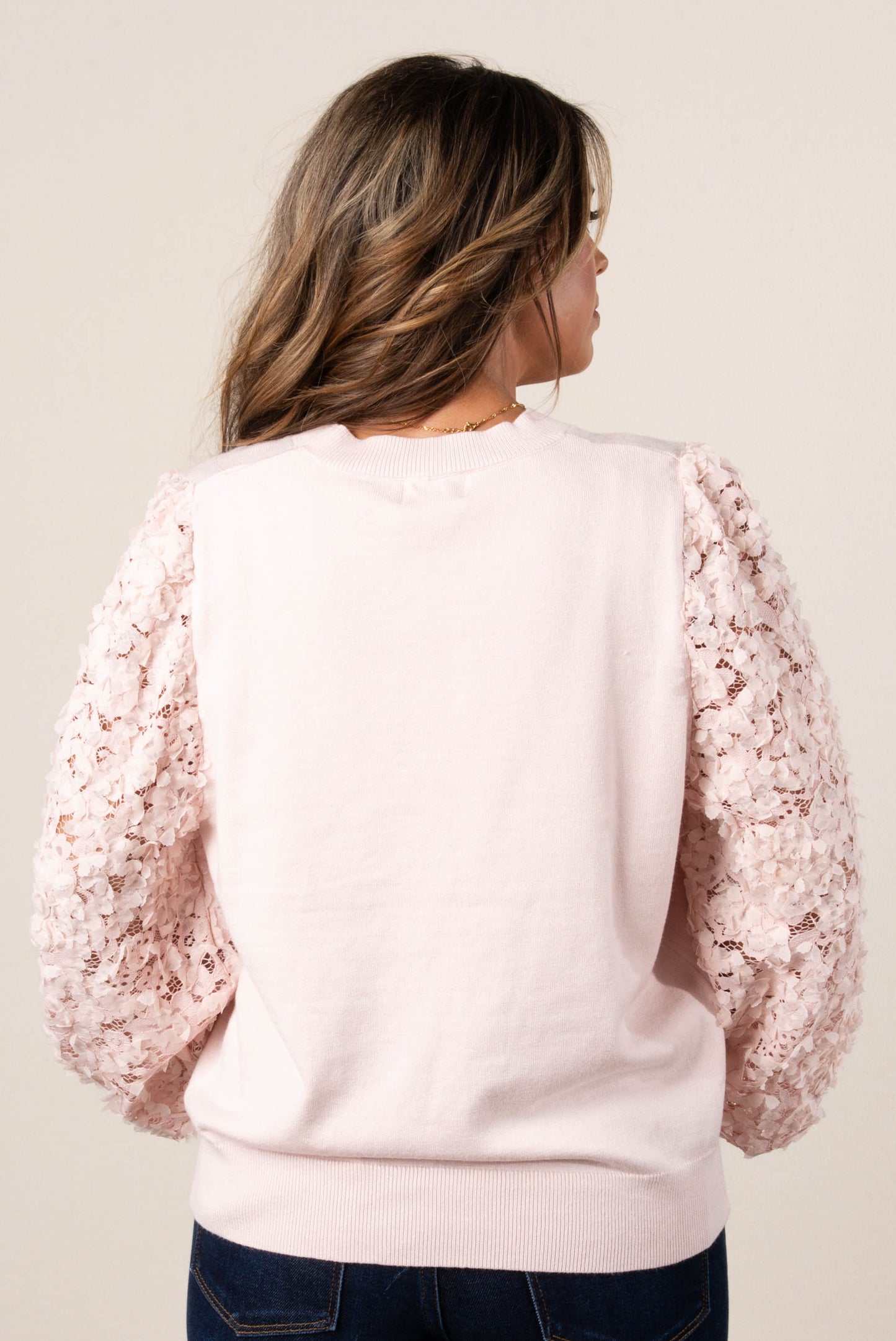 Floral Lace Sleeve Sweater