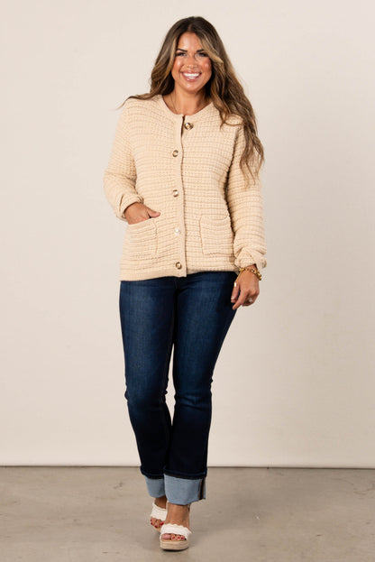 Textured Knit Button Up Cardigan