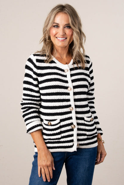 Stripe Knit Button Up Cardigan