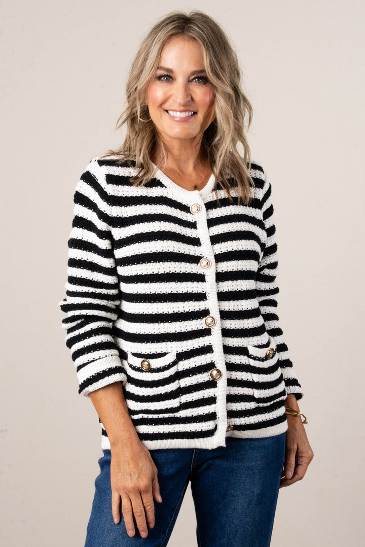 Stripe Knit Button Up Cardigan