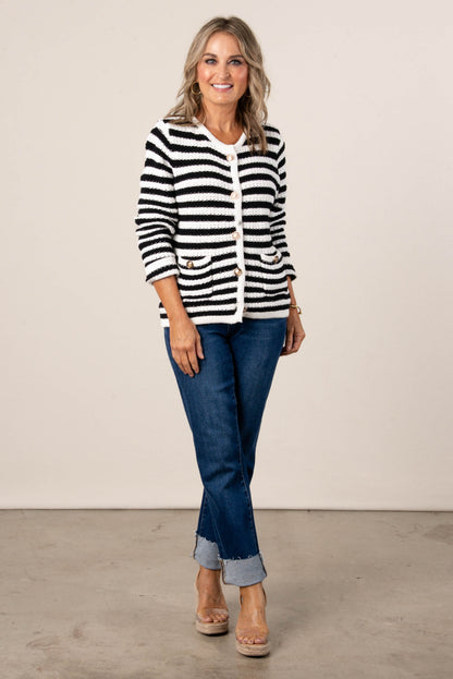 Stripe Knit Button Up Cardigan