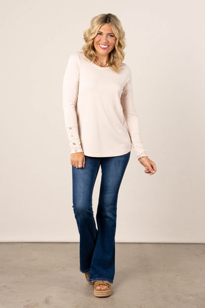 Marled Knit Button Cuff Top