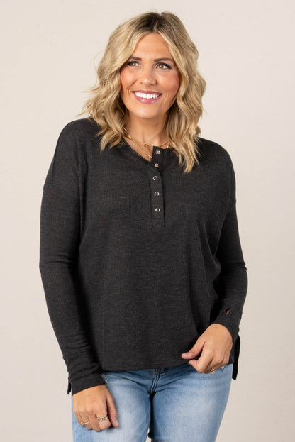 Waffle Knit Thumbhole Henley Top