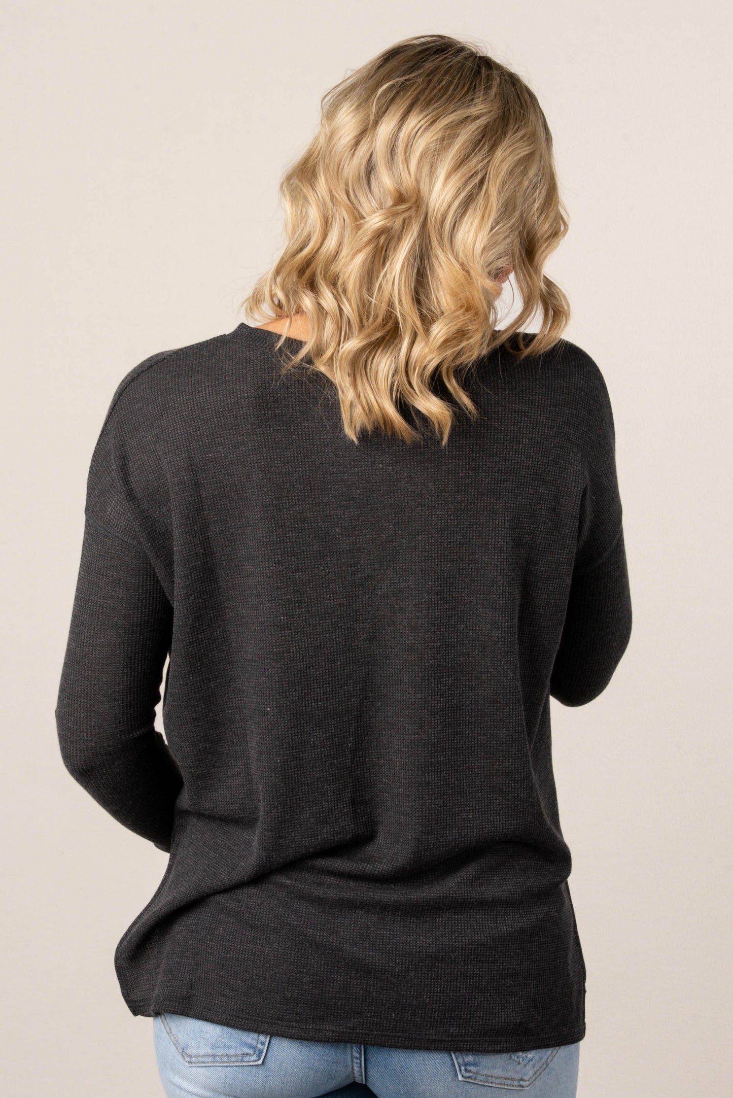 Waffle Knit Thumbhole Henley Top