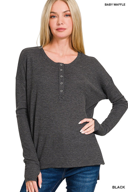 Waffle Knit Thumbhole Henley Top