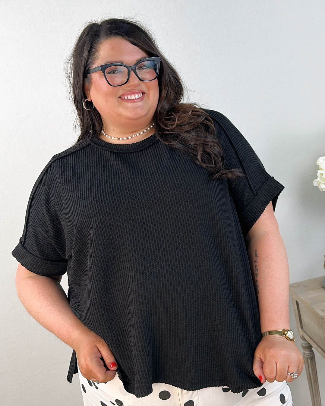 Corded Rib Exposed Seam Top