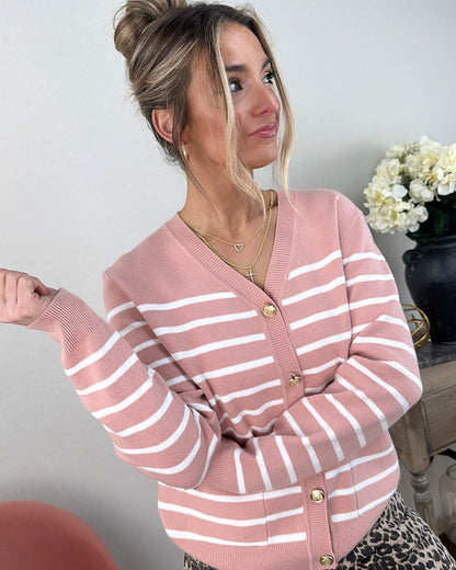 Striped Pearl Button Cardigan
