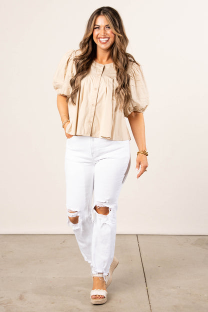 Poplin Pintucked Sleeve Top