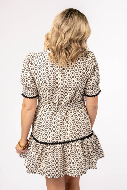 Floral Geo Scallop Trim Dress *Final Sale*