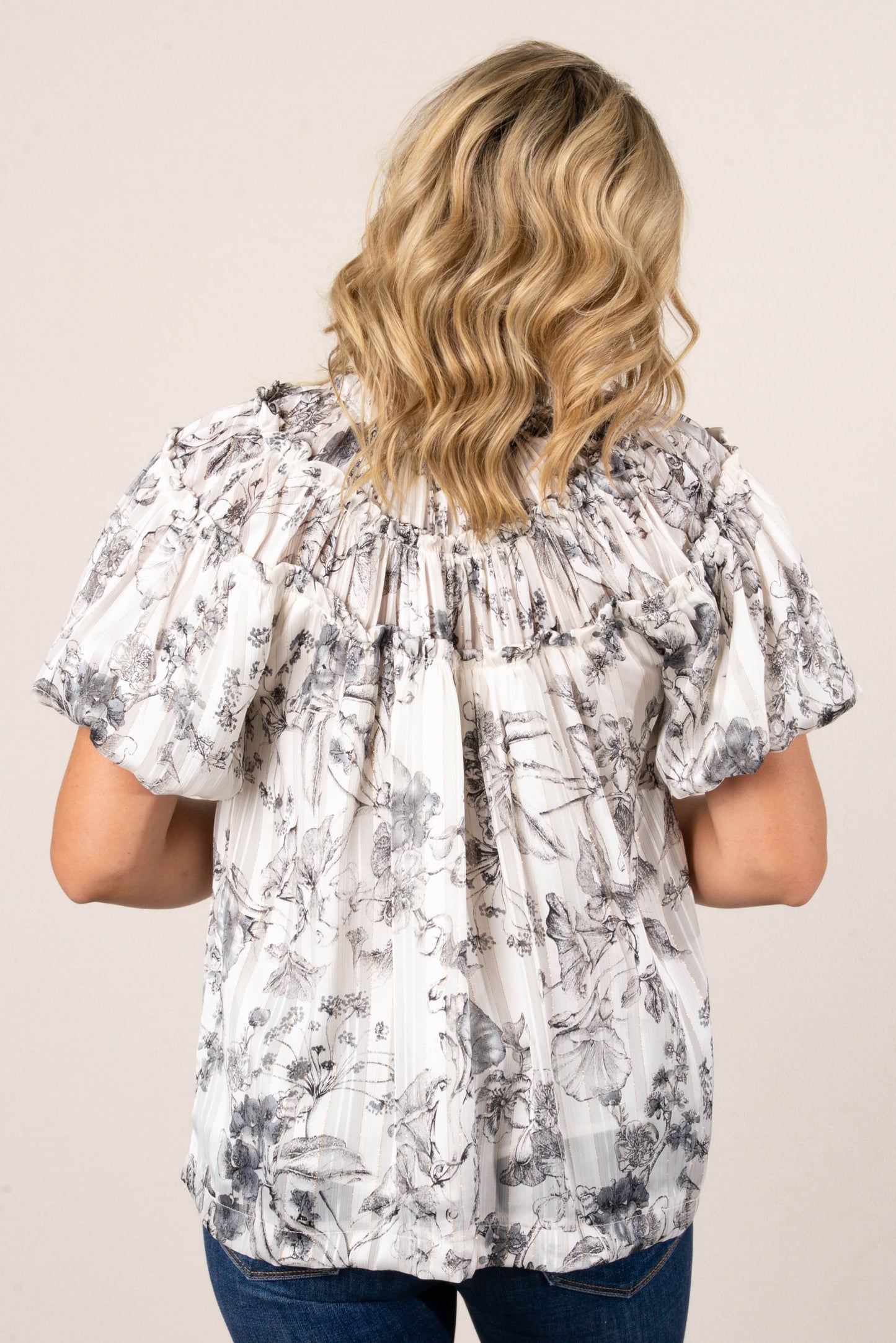 Floral Lurex Stripe Peasant Blouse