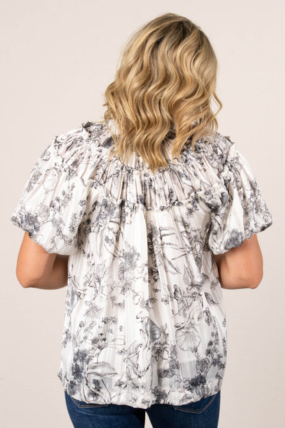 Floral Lurex Stripe Peasant Blouse