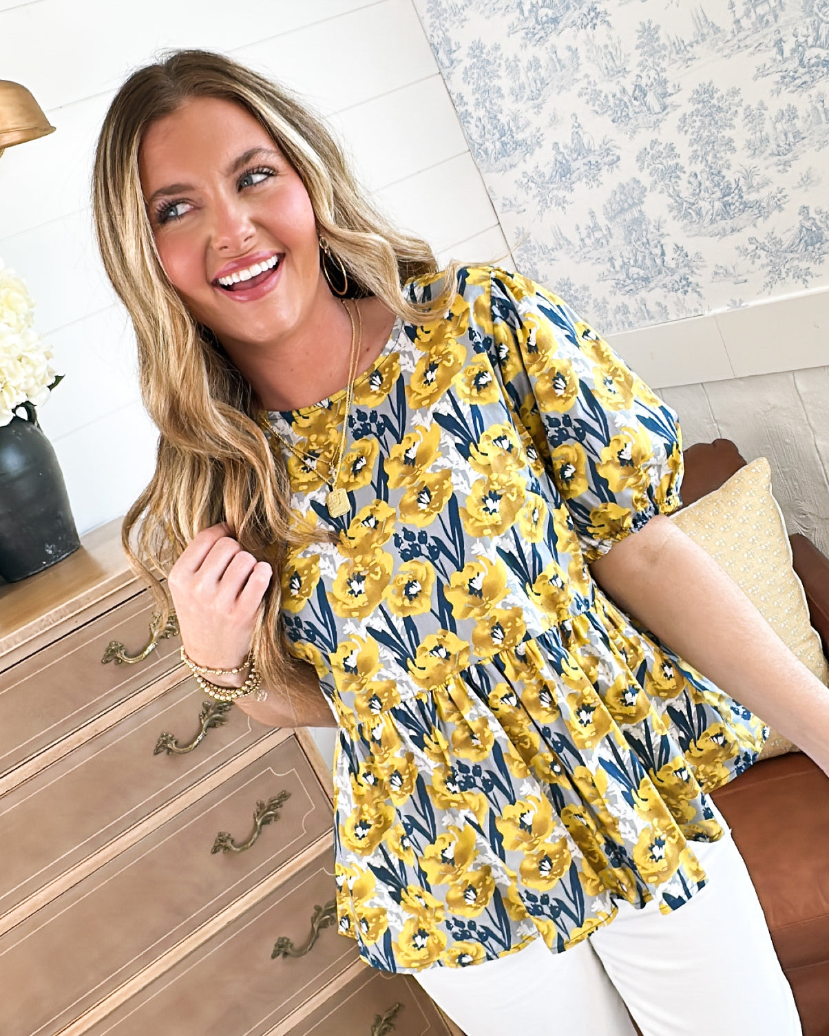 Floral Back Bow Peplum Top