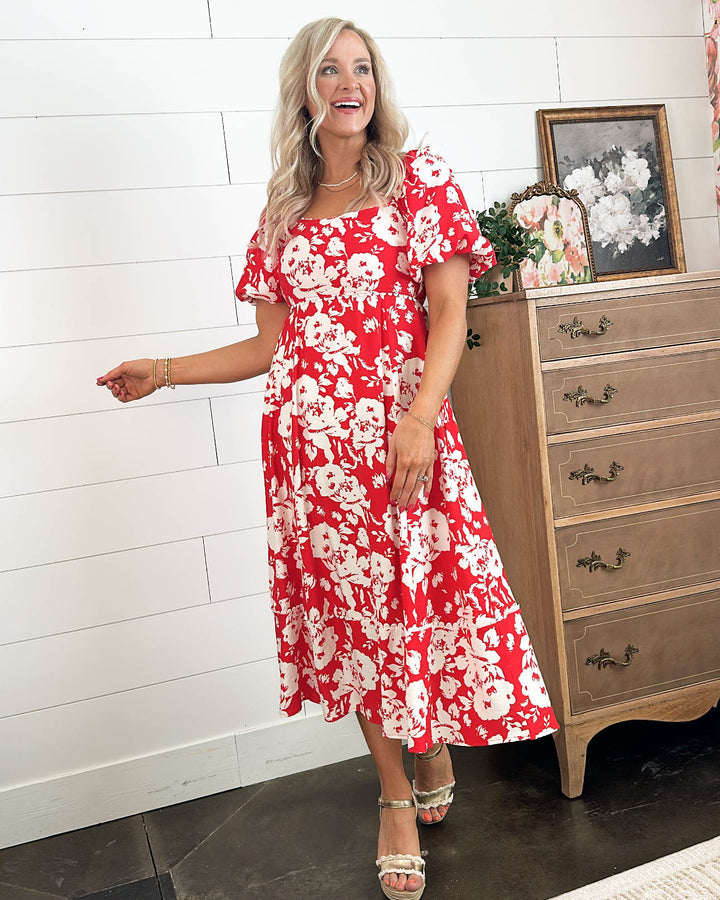 Floral Lace Trimmed Midi Dress