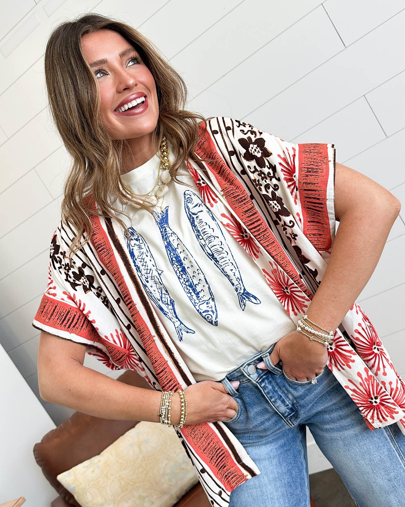Abstract Border Print Kimono