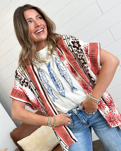 Abstract Border Print Kimono