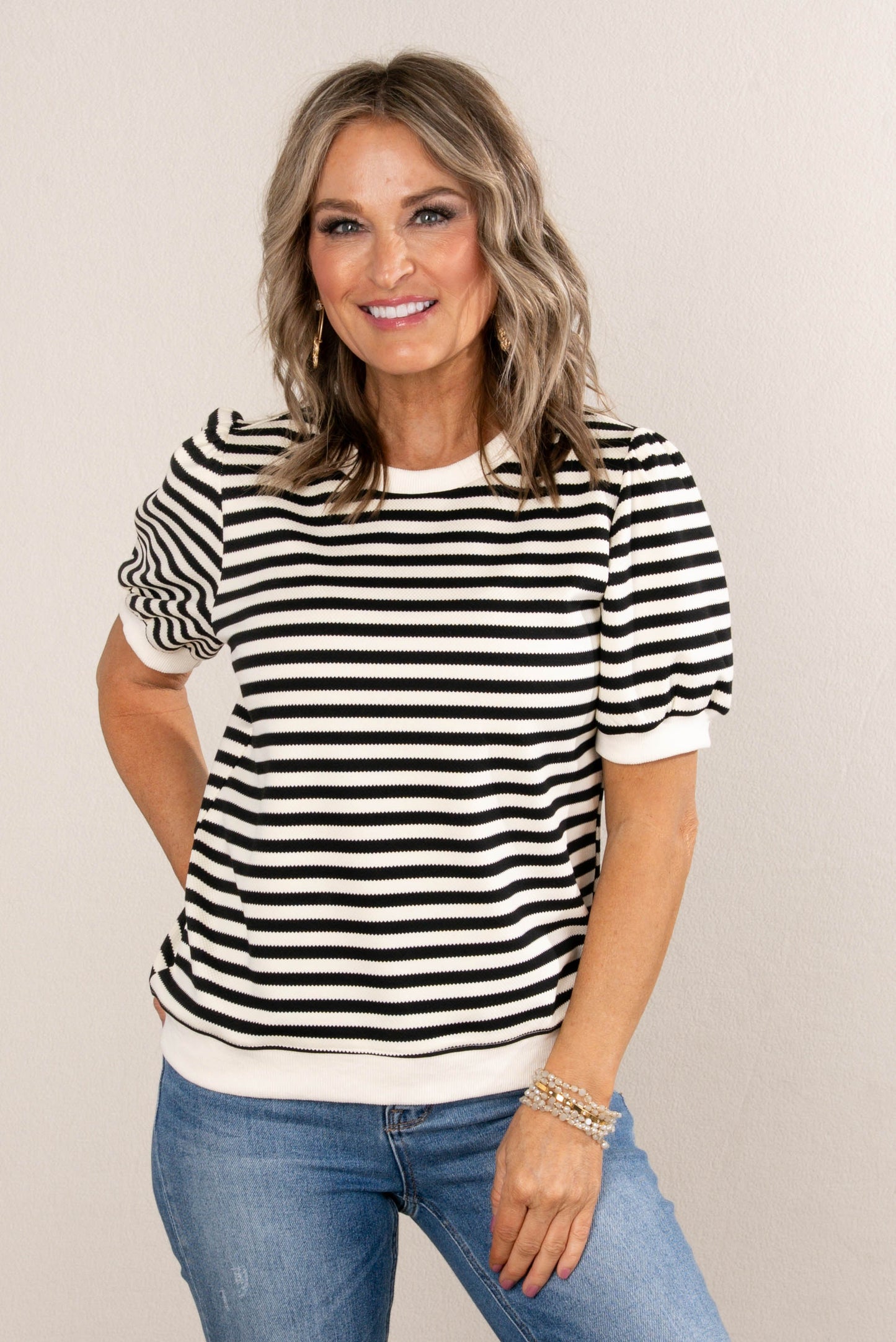 Striped Banded Hem Top
