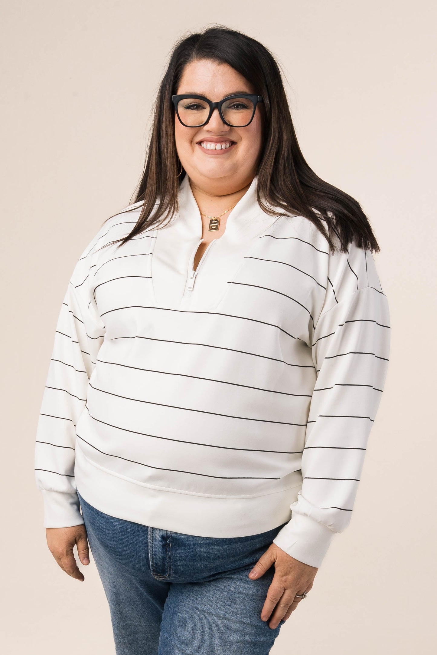 Striped Quarter Zip Scuba Pullover