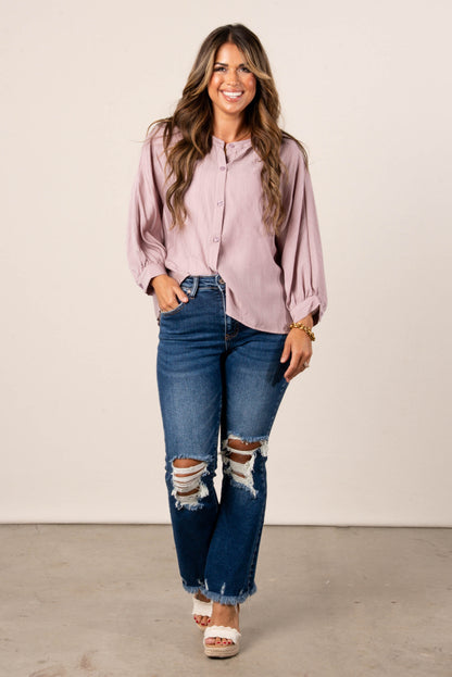 Textured Round Collar Dolman Shirt