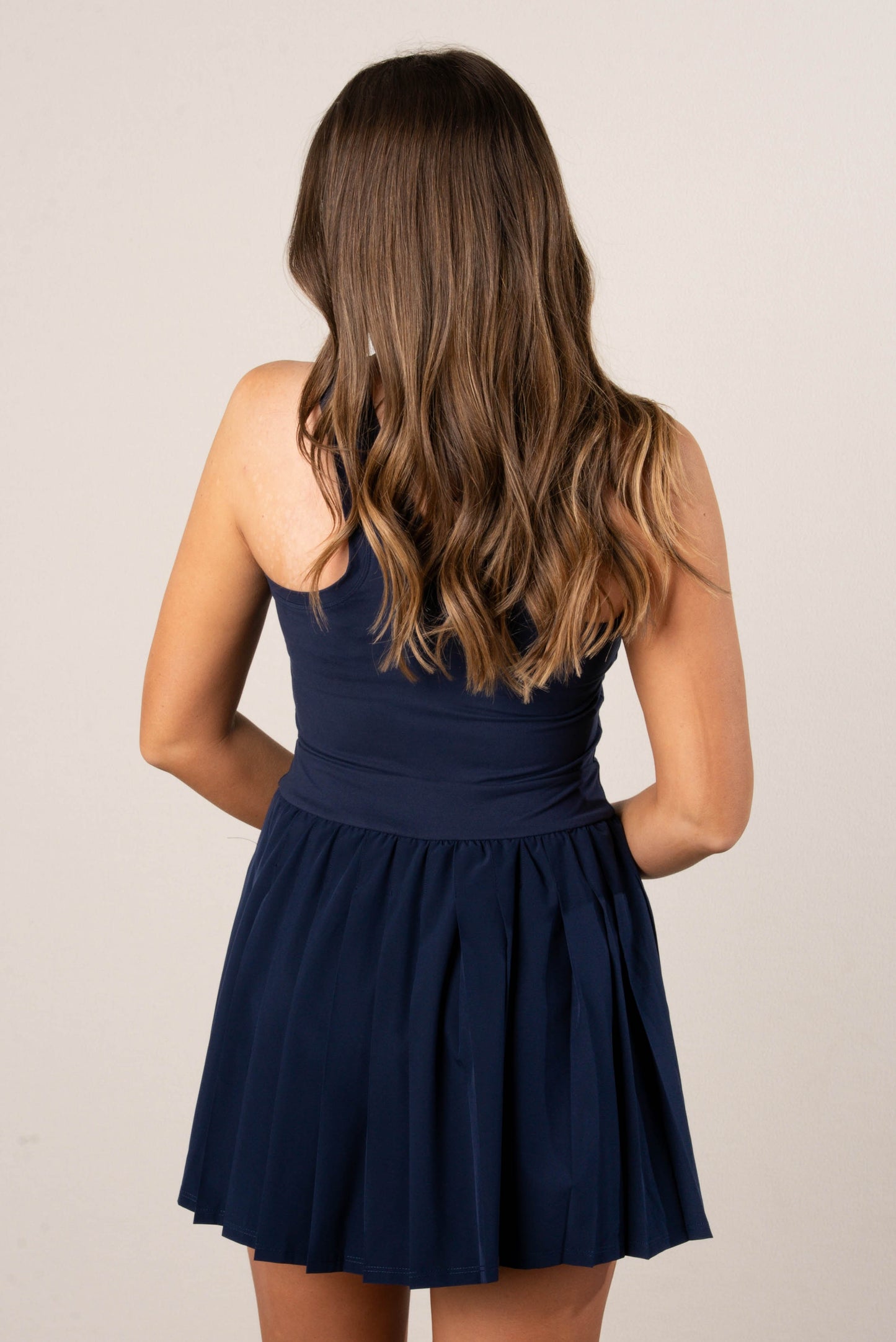 Racerback Pleated Skort Tennis Dress - Navy