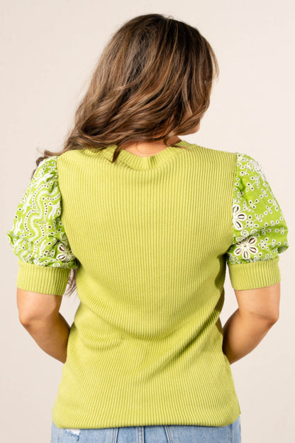 Ribbed Eyelet Sleeve Top